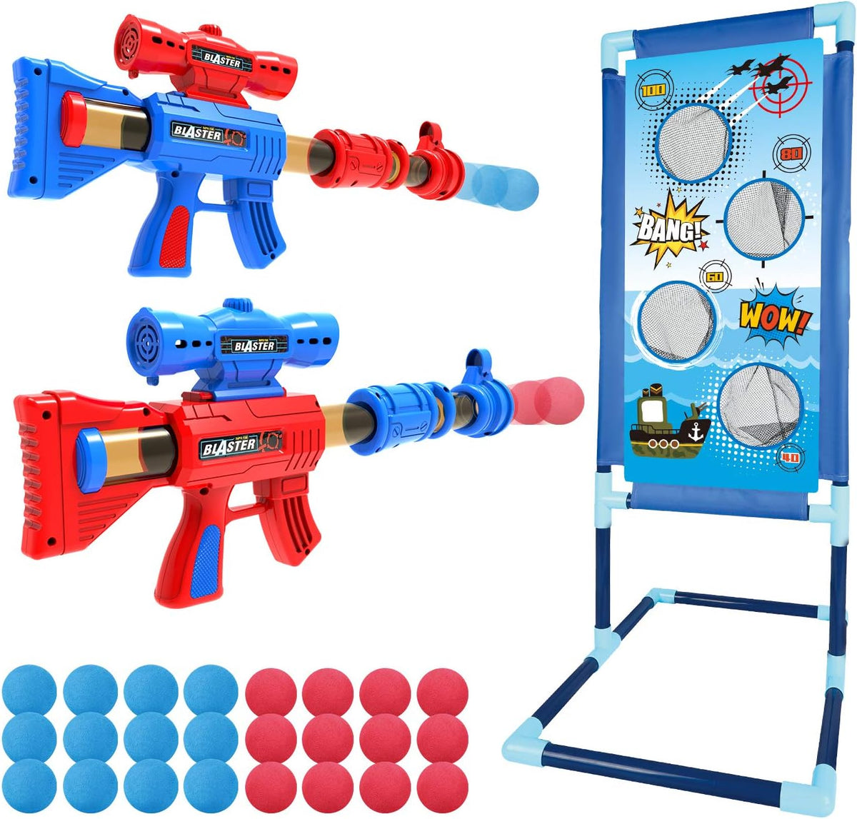 Pump-Action Foam Ball Blaster Set, 2 Air Guns, 24 Balls, Ages 6+