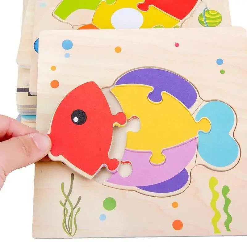 Montessori Games Baby Animals/traffic Kid's Cognition Puzzles Toys Wooden Cartoon Cognition Puzzle Toys Matching Education Game