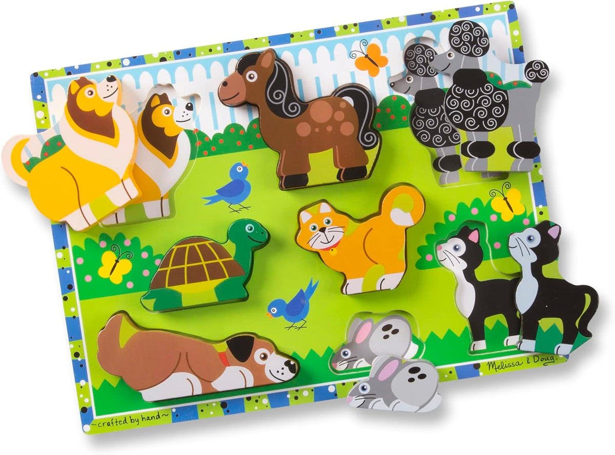 African Watering Hole Wooden Peg Puzzle with 8 Animal Pieces - product photo
