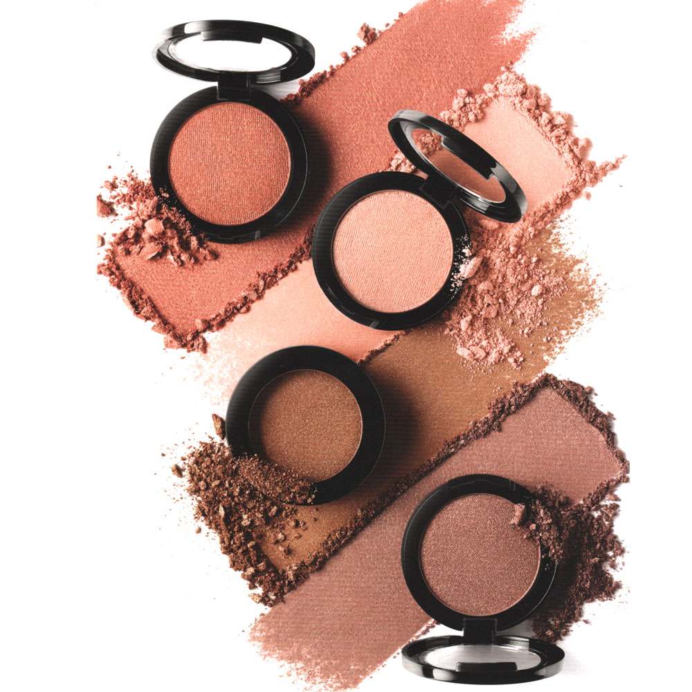 Powder Perfect Color pressed powder eyeshadow and blush in warm bronze and neutral shades with a smooth, glimmering finish