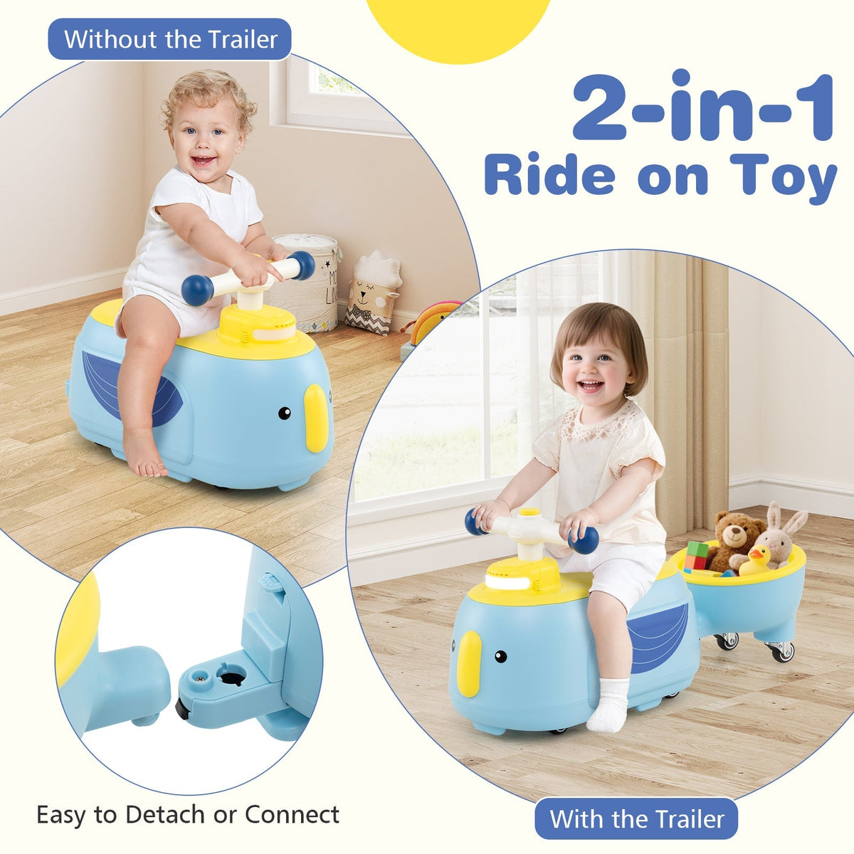 Toddler Ride on Toy with Trailer and Light Music