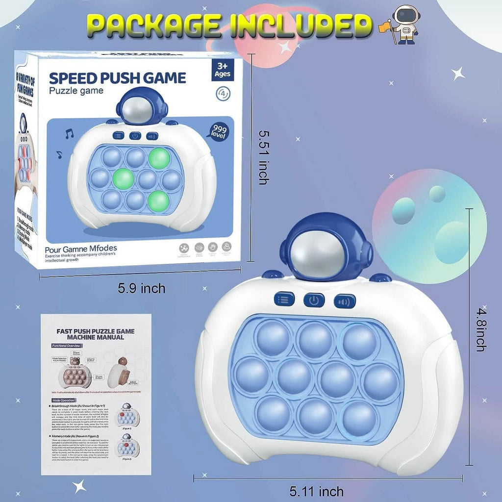 The electronic pop-it fidget game console and its details up close