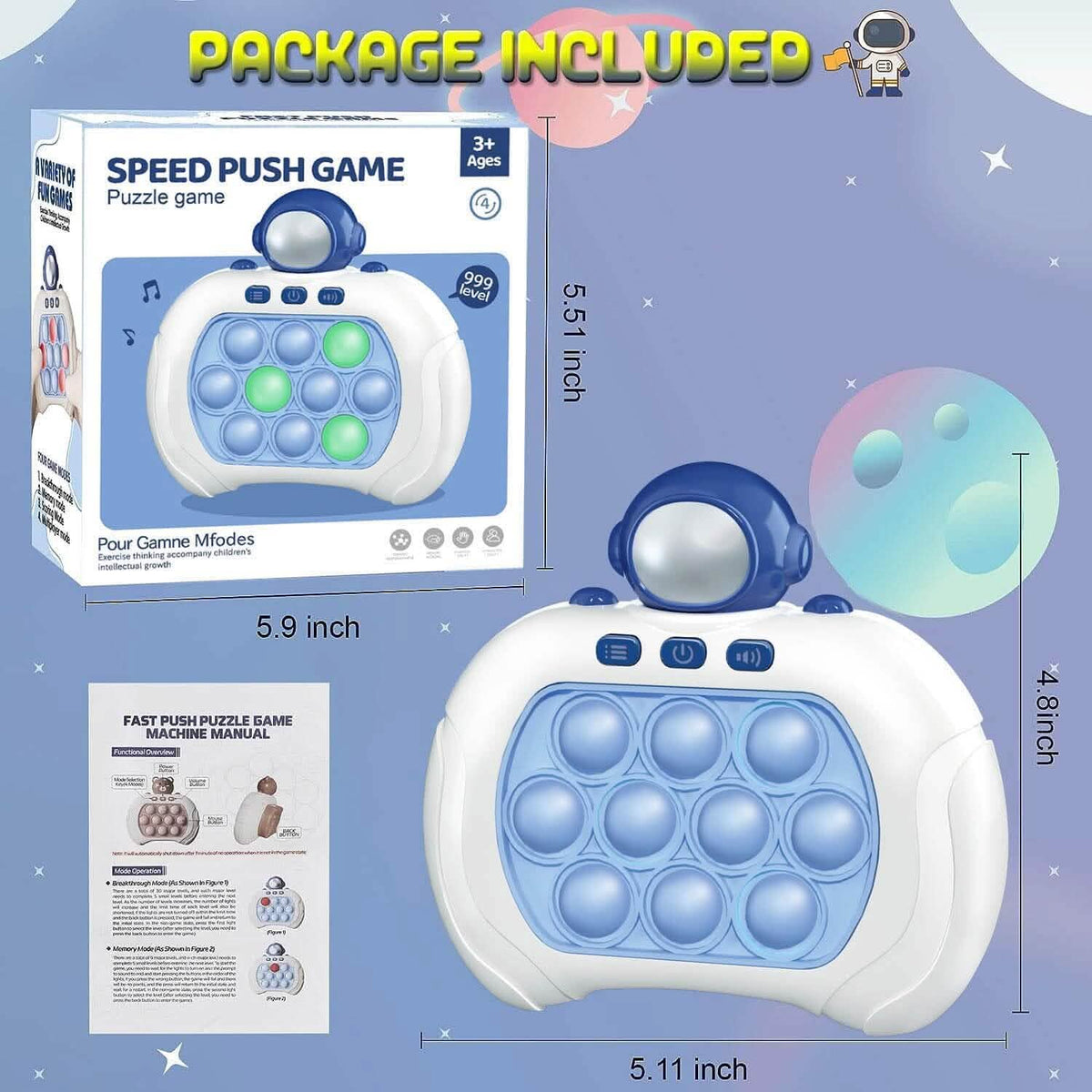 The electronic pop-it fidget game console and its details up close
