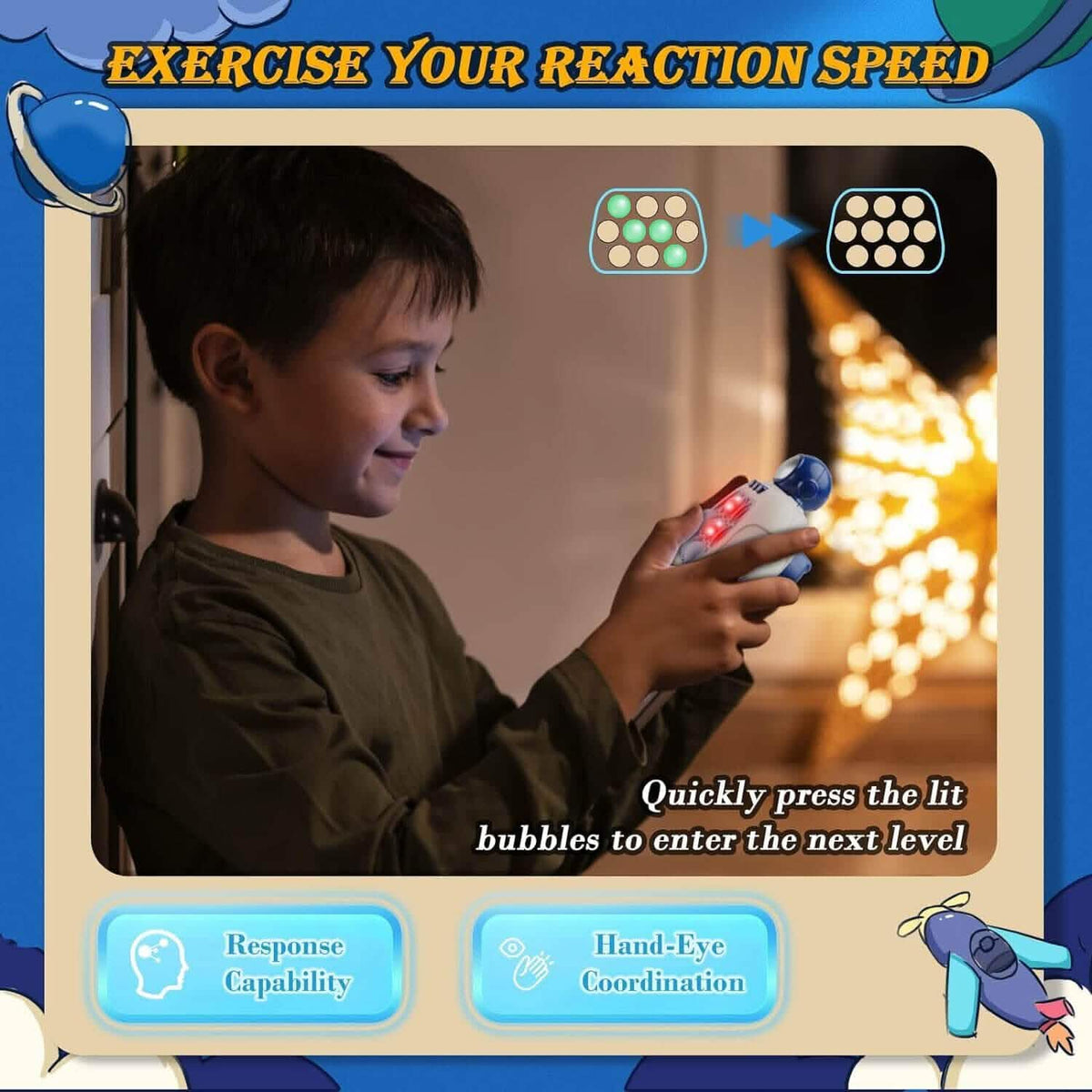 electronic pop-it fidget game console arranged for display