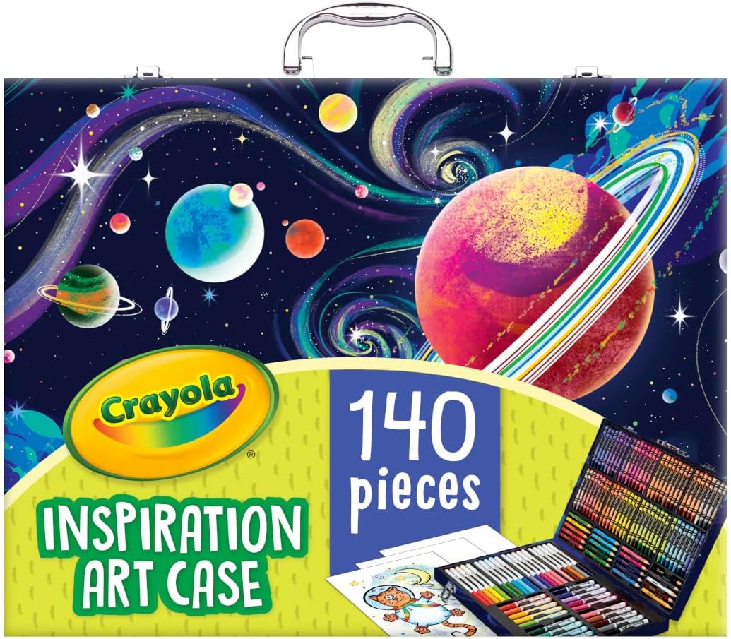Kids Art Set in Rainbow Carrying Case with Crayons, Pencils & Markers