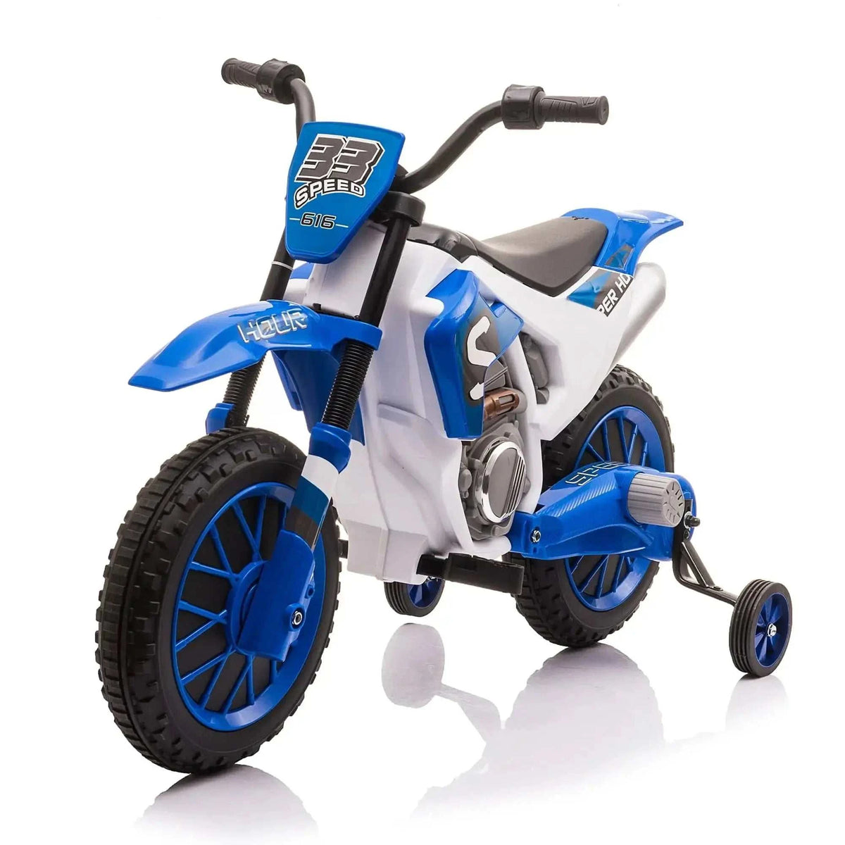 TOBBI 12V Electric Kids Ride-On Dirt Bike with Training Wheels — product photo 2 of 8