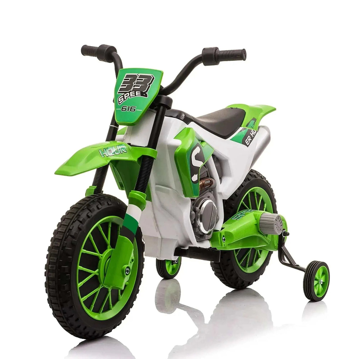 TOBBI 12V Electric Kids Ride-On Dirt Bike with Training Wheels — product photo 7 of 8