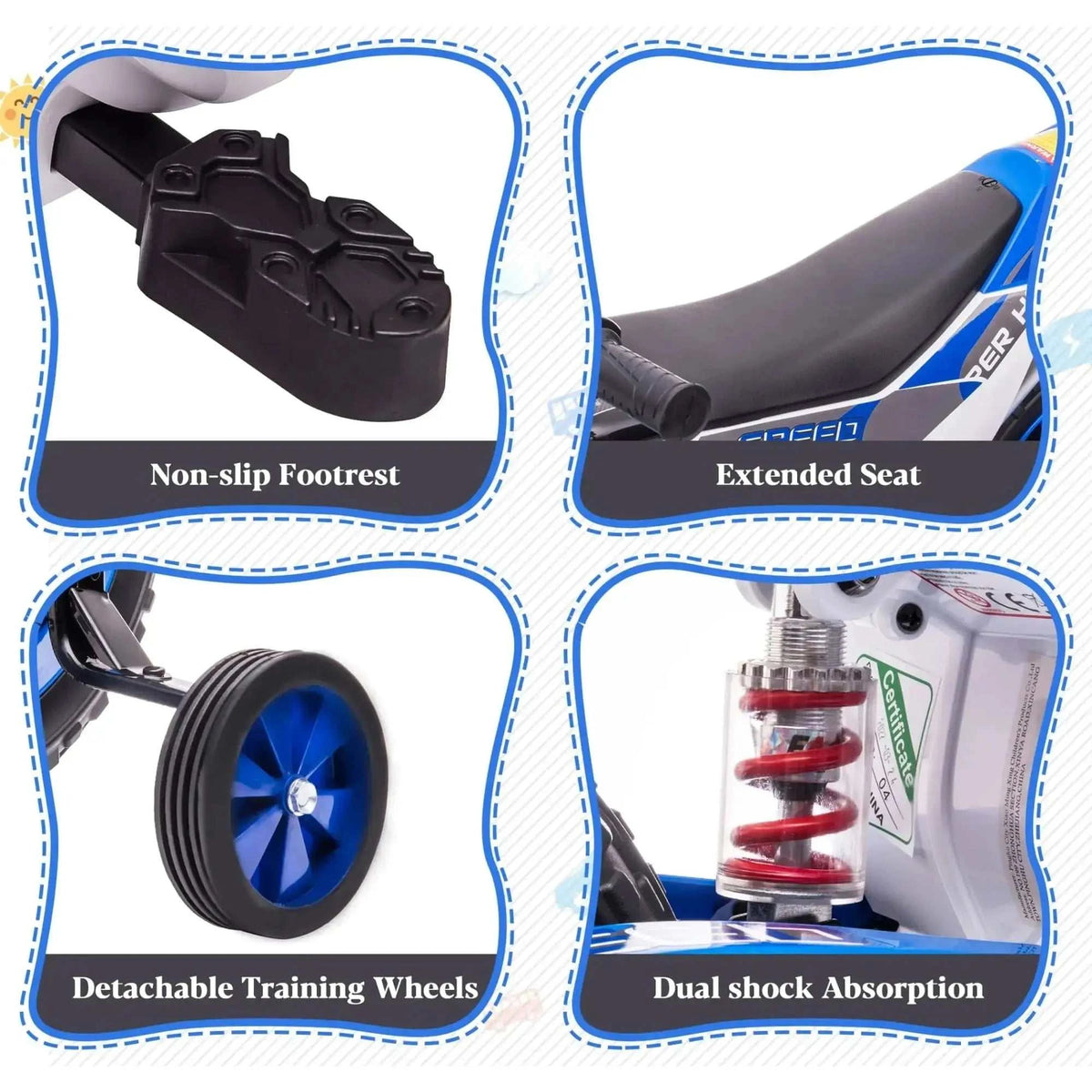 TOBBI 12V Electric Kids Ride-On Dirt Bike with Training Wheels — product photo 4 of 8