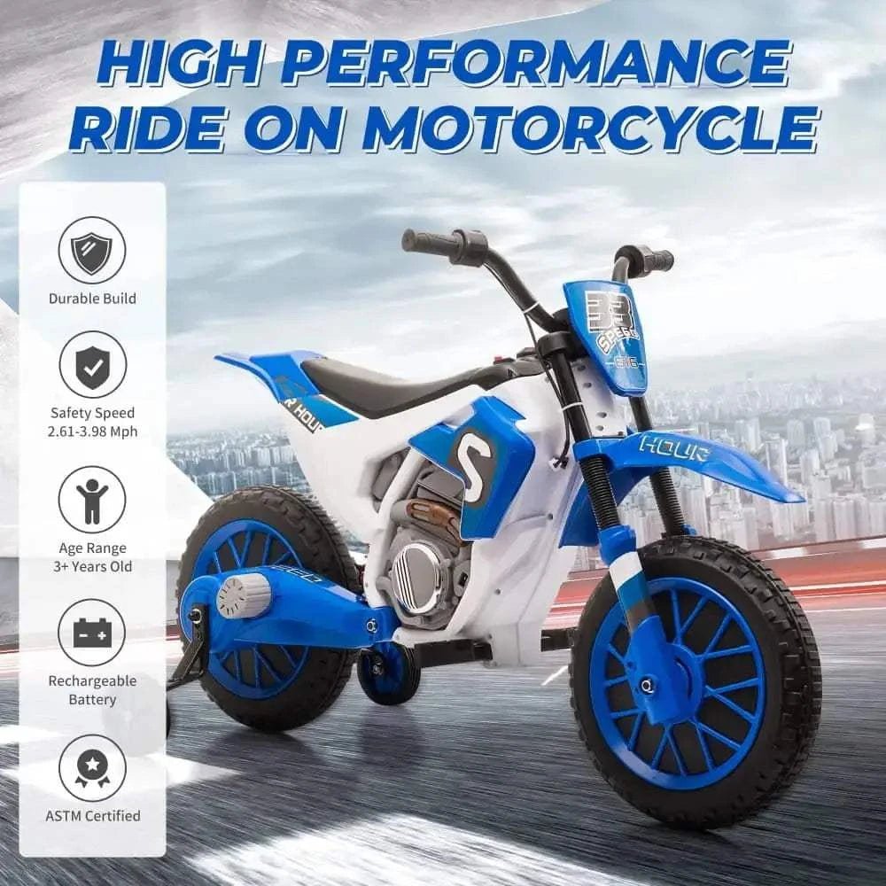 TOBBI 12V Electric Kids Ride-On Dirt Bike with Training Wheels — product photo 5 of 8