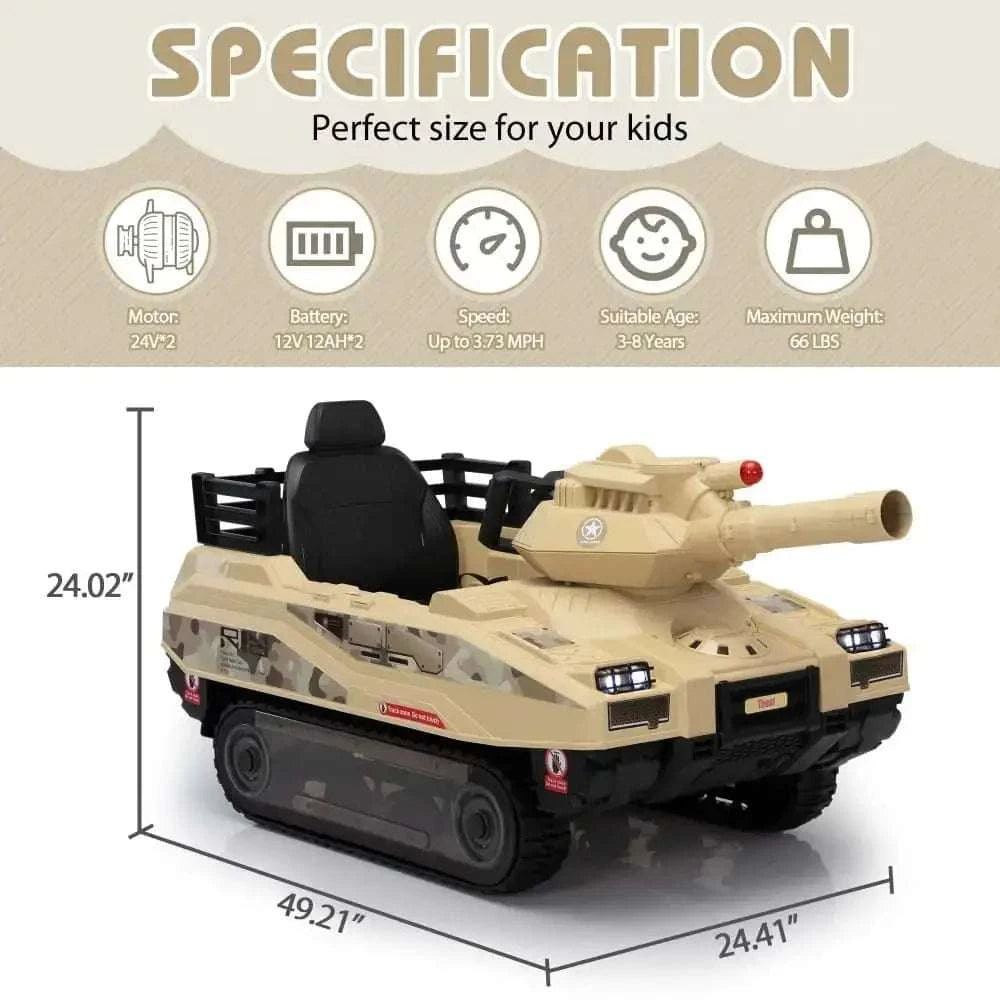 TOBBI 24V Electric Kids Ride-On Tank Car — product photo 3 of 8