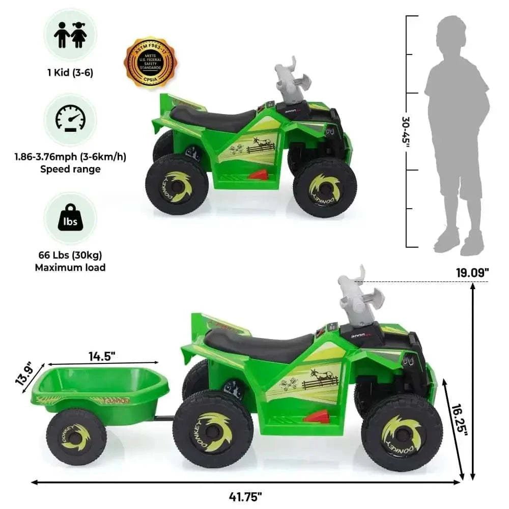 TOBBI 6V Electric Kids Ride-On ATV with Trailer — product photo 3 of 8
