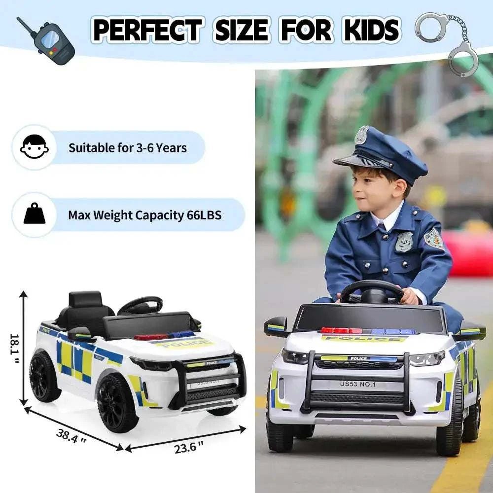 TOBBI 6V Electric Kids Ride-On Police Car — product photo 7 of 8