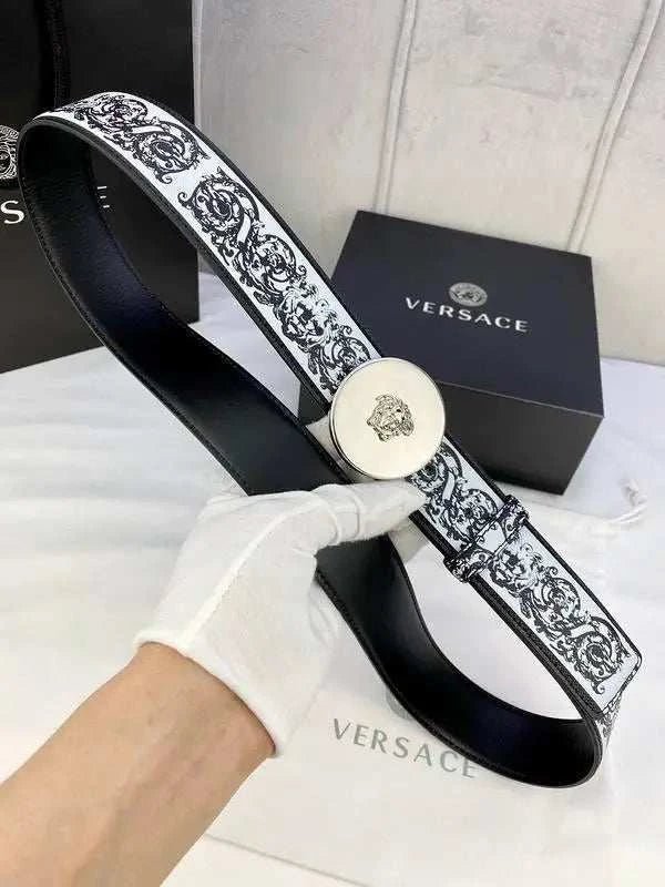 Versace MEDUSA BIGGIE ENAMEL LEATHER BELT - Maven Couture Inc